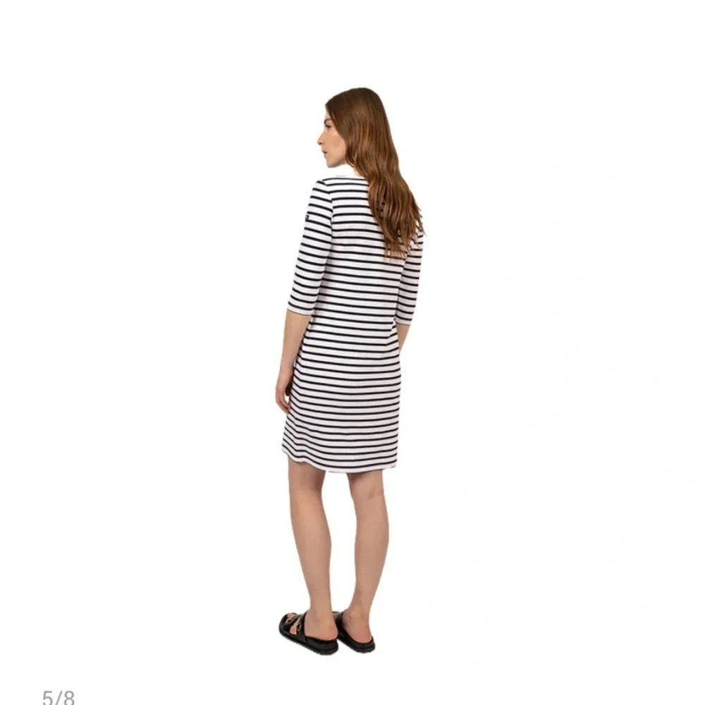 SAINT JAMES Propriano Stretch Striped White & Blue Midi Sheat Nautical Dress XS* - Picture 2 of 12